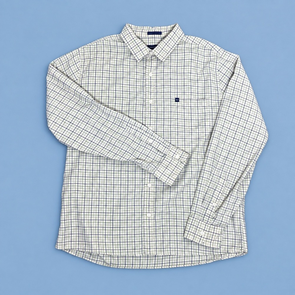 FishHippie Co Rumfront Plaid Shirt Mens XL White Blue Coastal Preppy Hemp